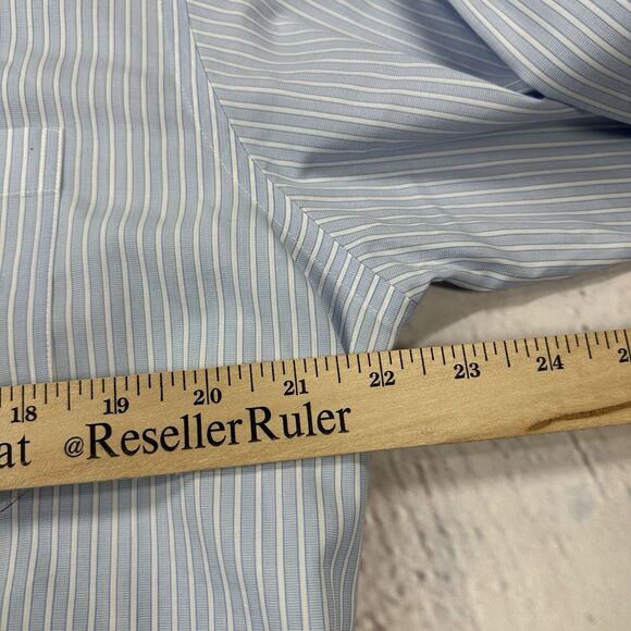 Brooks Brothers Dress Shirt Men Striped Blue Non Iron Supima Cotton 15.5 34 - Picture 7 of 9